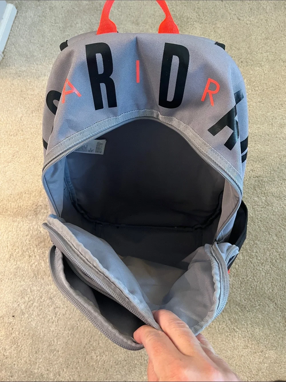 Black, Gray and Neon Orange Jordan Backpack